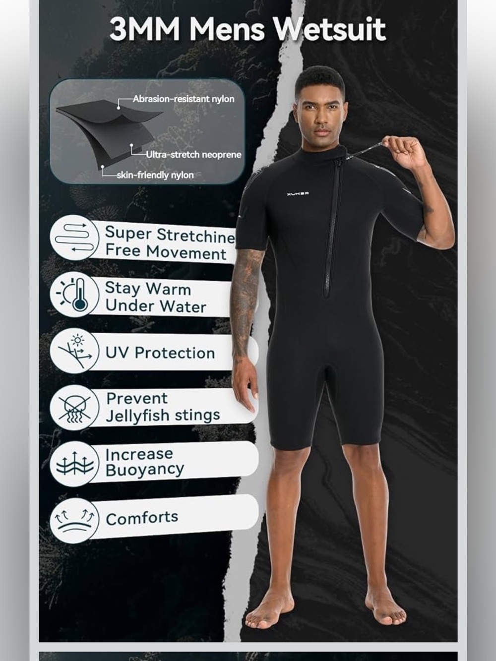 Xuker Men’s Short Black Wetsuit